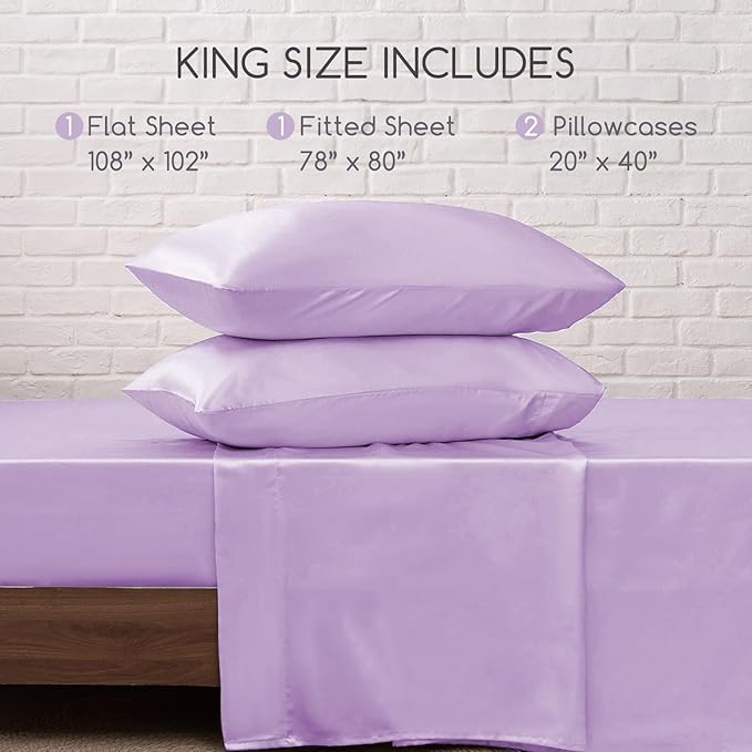 MR&HM Satin Bed Sheets with Elastic Corner Straps, King Size Sheets Set - Image 7