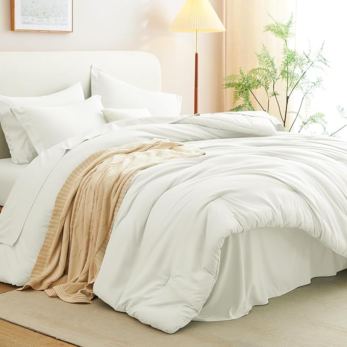 CozyLux Full Size Comforter Sets Ivory, 7 Pieces Bed in a Bag Full Comforter Set - Image 9