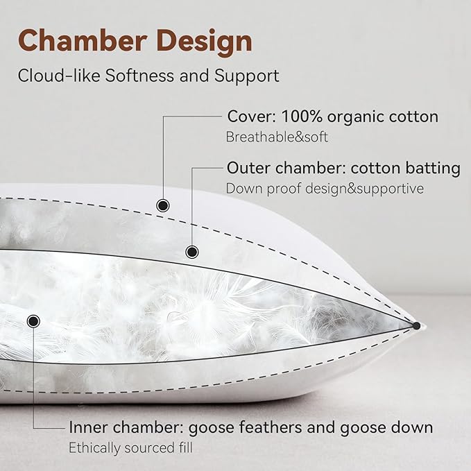 Luxury Feathers Down Pillow King Size, Hotel Quality Fluffy Bed Pillow - Image 5