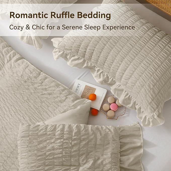 JOLLYVOGUE Twin Size Comforter Set, 2 Pieces Oatmeal Seersucker Lightweight - Image 4