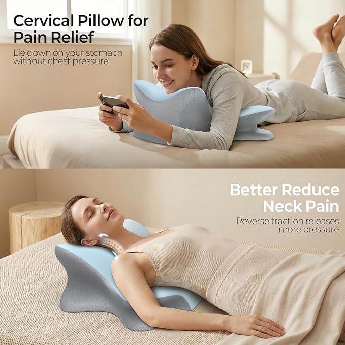 Cervical Neck Pillow for Pain Relief, Ergonomic Reading Pillow for Bed - Image 2