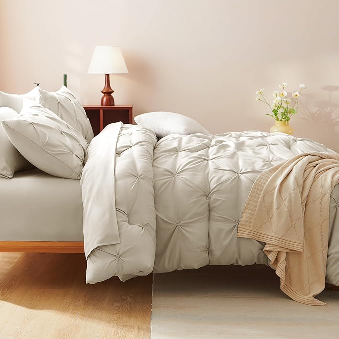 CozyLux California King Comforter Set Oatmeal - Image 9