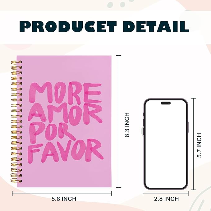 BearCake More Amore Por Favor Inspirational Notebooks, Pink Notebook Journal, Cute Trendy Notebook, Aesthetic Notebook, Notebooks for Work Note Taking, Hardcover Spiral Notebook 5.5x8.3-DeskoryOffice