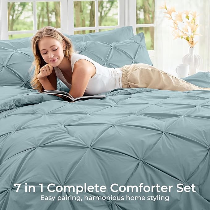 Sasttie Twin Comforter Set, 5-Piece Bed in a Bag, Pintuck Bedding Sets - Image 6