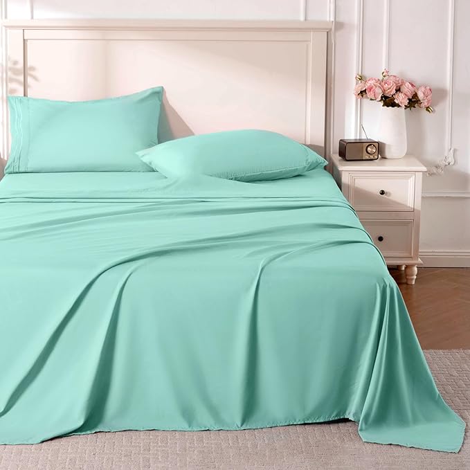 ROSE&RISY Light Green Full Sheet Set, 4 Pieces Soft Bedding Sheet Set, by ROSERISY