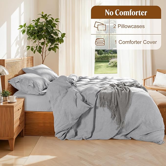 LBRO2M 100% France Linen Duvet Cover Set Full Size 3 Pcs Natural Flax Comforter - Image 4