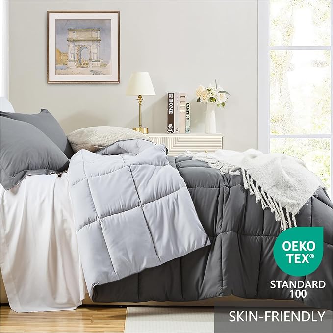 Homelike Moment Queen Comforter Set Grey, Comforters Queen Size Set, Soft - Image 3