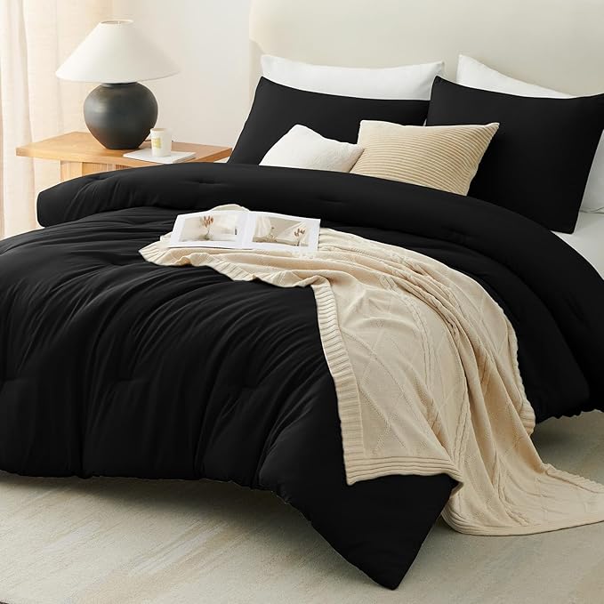 CozyLux Twin Comforter Black, 2 Pieces Twin Extra Long Comforter Set - Image 9