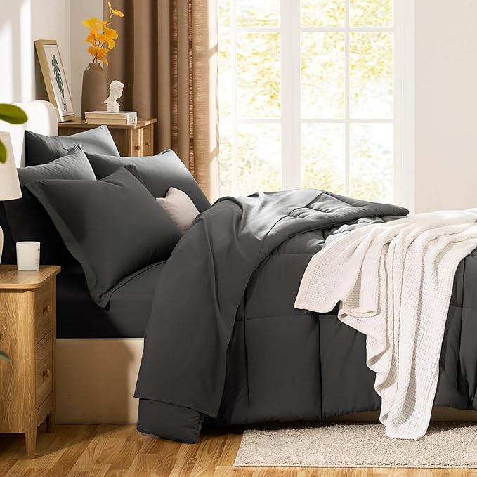 CozyLux King Size Comforter Set Dark Grey - Image 8