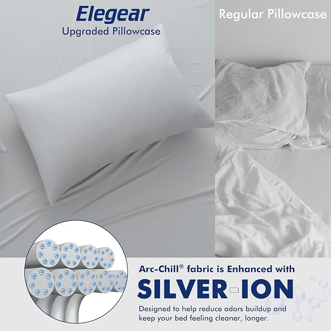 Elegear Cooling Pillow Cases for Hot Sleepers, Clean Fabric Silver Infused - Image 3
