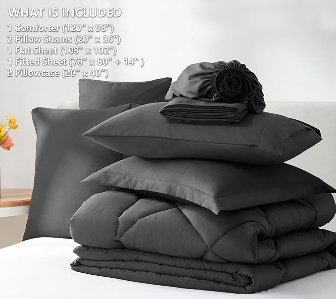 CozyLux Oversized King Comforter Set Dark Grey, 7 Pieces Bed in a Bag Comforter - Image 6