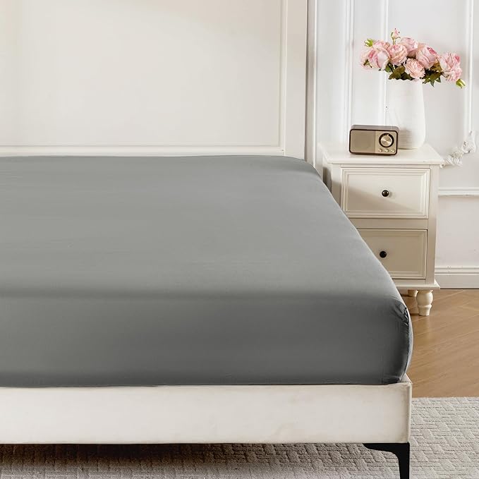 ROSE&RISY Light Grey King Fitted Sheet, Soft and Breathable by ROSERISY