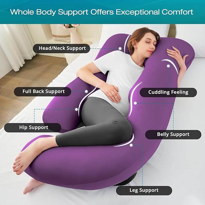 Sasttie Pregnancy Pillows for Sleeping, Jumbo U Shaped Cooling Full Body Pillow - Image 2