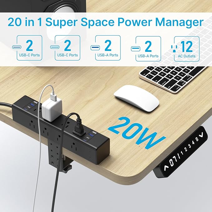 CCCEI Desk Outlet Station 20W USB C Port. 12 Outlet Desktop Clamp Power Strip Surge Protector 4800J with Switch. Nightstand Office Standing Desk Accessories Fit Thicker Table Edge or Screw Mount, 10FT-DeskoryOffice
