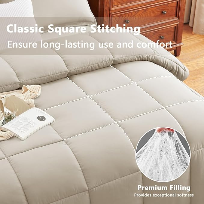CozyLux Queen Size Comforter Sets Beige - Image 2