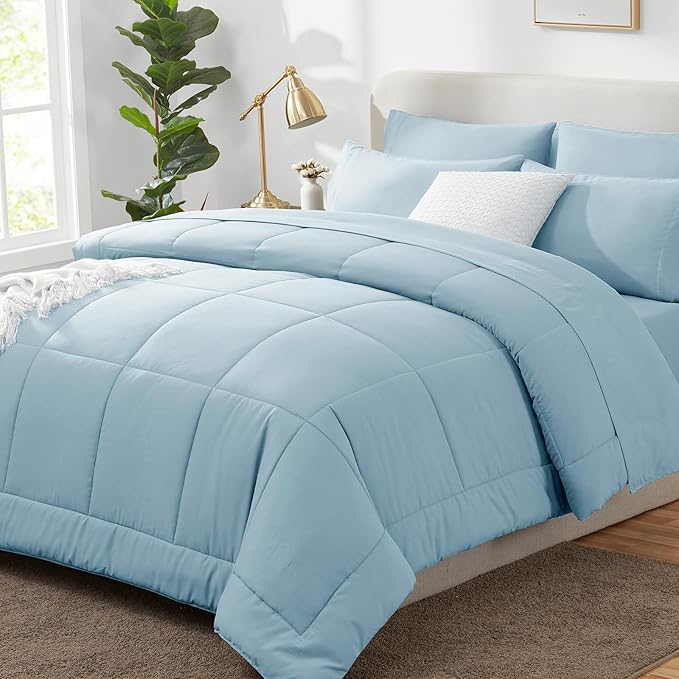 CozyLux Full Size Comforter Sets Light Blue, 7 Pieces Bed in a Bag, All Season by CozyLux