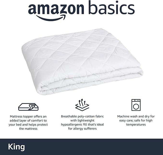 Amazon Basics Hypoallergenic Quilted Breathable Mattress Topper Pad - Image 2