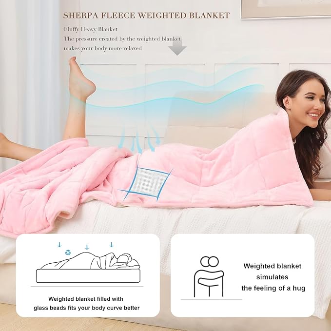 Alomidds Weighted Blanket Queen Size 15lbs 60x80 inches, Sherpa Weighted - Image 4