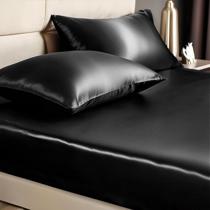 BEDELITE Satin Fitted Sheet and Pillowcases Set, Luxury Soft Similar to Silk by BEDELITE