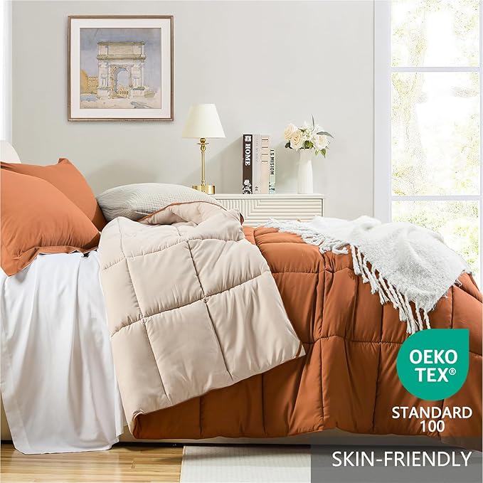 Homelike Moment Queen Comforter Set Burnt Orange, Comforters Queen Size Set - Image 3