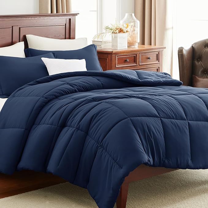 CozyLux Oversized King Comforter Set, 3 Pieces Navy Blue 120x98 Box Stitched - Image 9