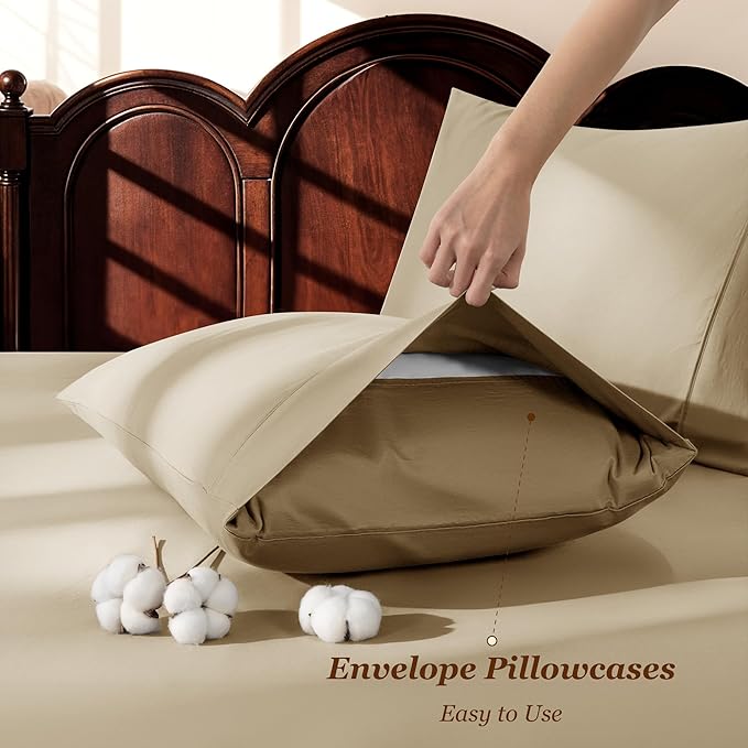 LBRO2M 1000 Thread Count 100% Egyptian Cotton Sheets Set Queen Size, 4 Piece - Image 6