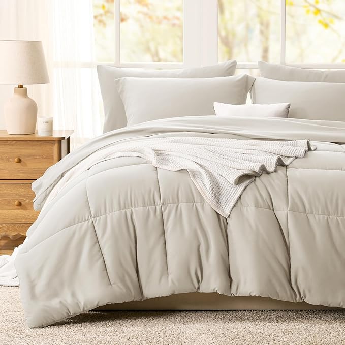 CozyLux Oversized Queen Comforter Sets Beige, 7 Pieces Bed in a Bag, 98x98 Box - Image 8