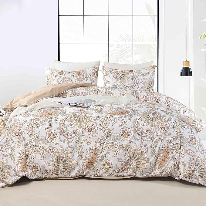Nanko Paisley Comforter Set King Size 3 Pcs, Tan Taupe Classy Boho Damask by NANKO