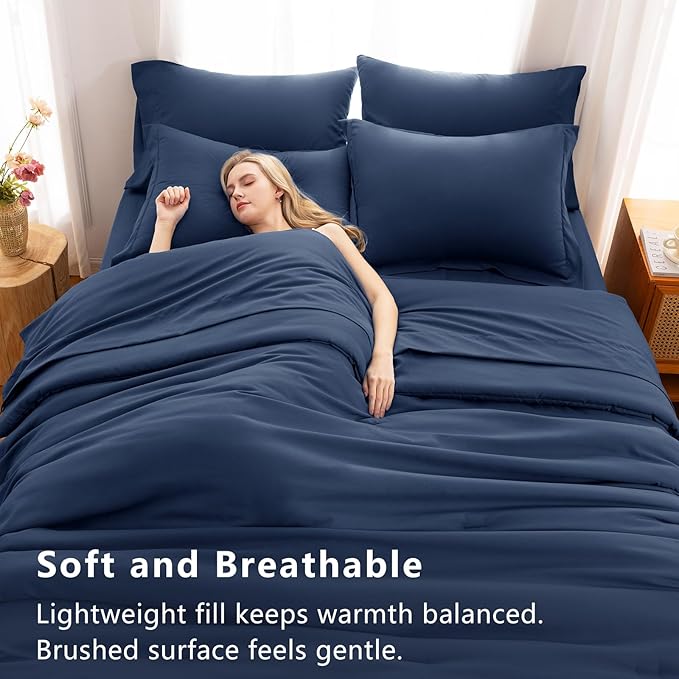 CozyLux Twin Comforter Set Navy Blue, 5 Pieces Bed in a Bag Twin Comforter Set - Image 5