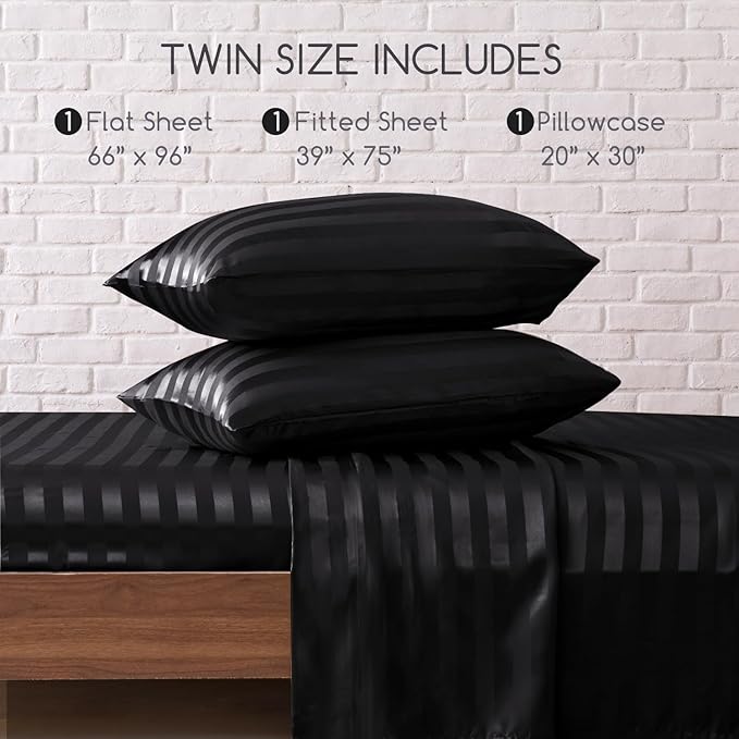 MR&HM Satin Bed Sheets, Twin Size Sheets Set - Image 2
