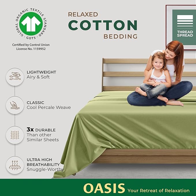 THREAD SPREAD 100% Organic Cotton Percale Flat Sheet Full Size - Image 2