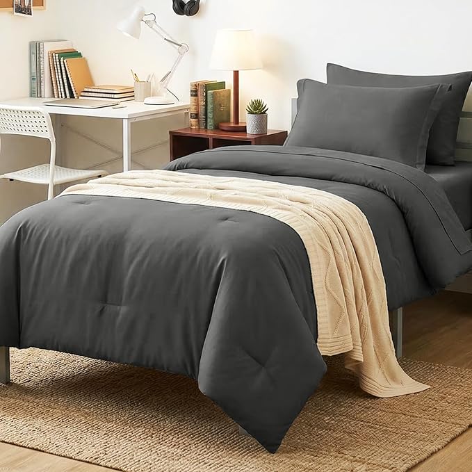 CozyLux Twin XL Comforter Set Dark Grey, 5 Pieces Bed in a Bag Twin Extra Long by CozyLux
