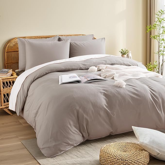 NEXHOME PRO Duvet Cover Set 100% Washed Cotton Super King 108"x98", Organic - Image 4