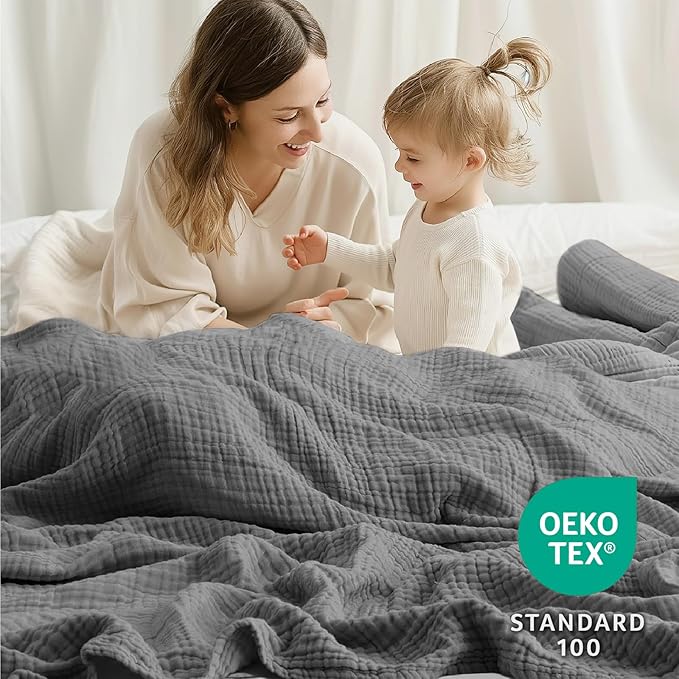 100% Cotton Muslin Blanket California King 120" x 90", 6 Layers Breathable and - Image 3