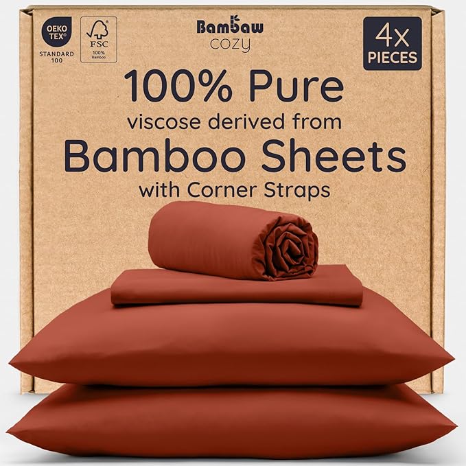 Bambaw 100% Viscose Derived from Bamboo Sheets Queen Size Set – 4pcs Cooling by Bambaw