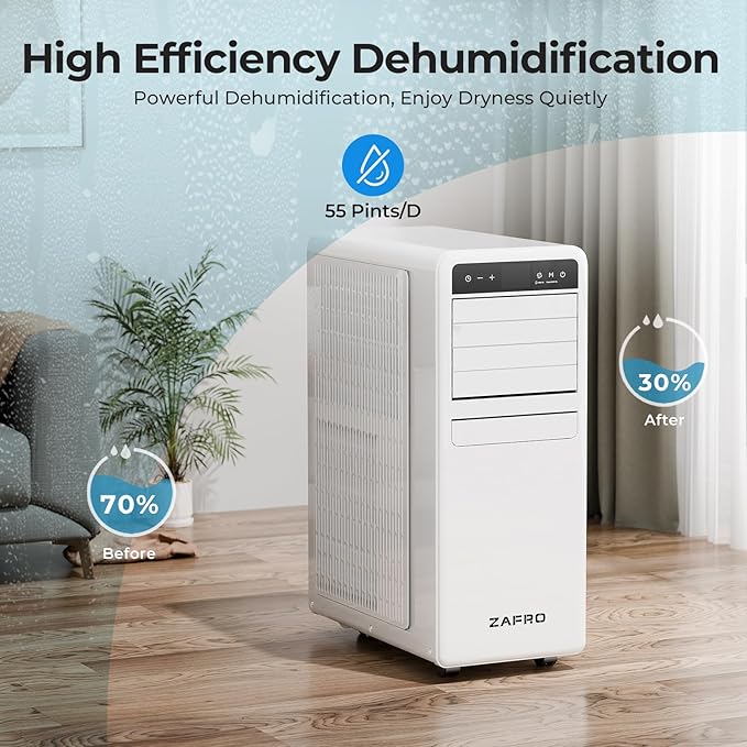 10,000 BTU Portable Air Conditioner, 3-IN-1 Smart AC Unit with Fan/Dehumidifier/Drainage-free Cooling, APP/Voice/Remote/Touch, 47 dB, Sleep Mode, Window Installation Kit, 24H Timer for Home/Office-DeskoryOffice