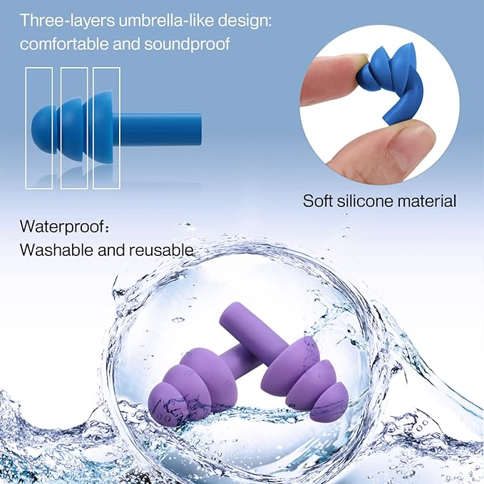 BBTO 24 Pairs Silicone Soft Ear Plugs Waterproof Reusable Noise Reduction - Image 3