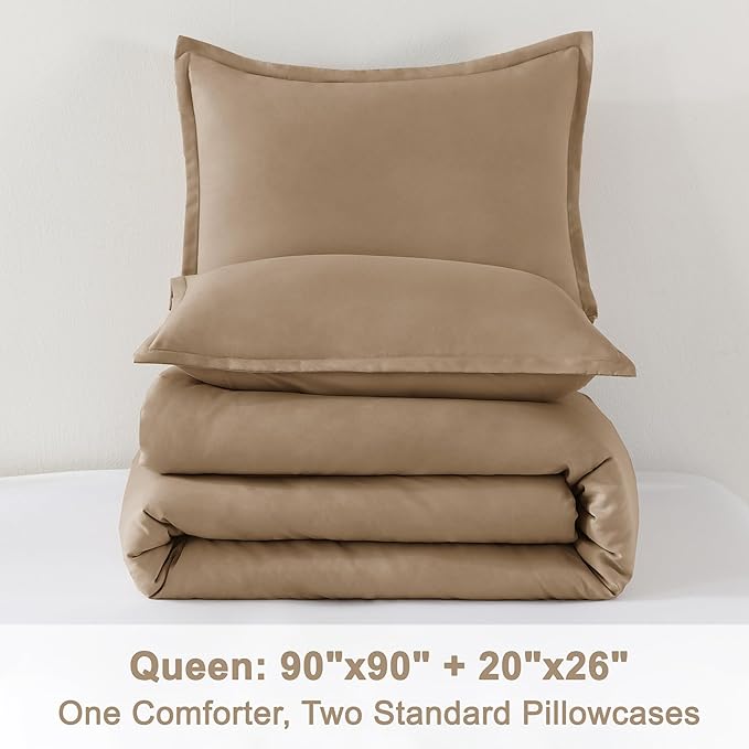Litanika Taupe Comforter Set Queen Size, 3 Pieces Solid Bedding Comforter Set - Image 9
