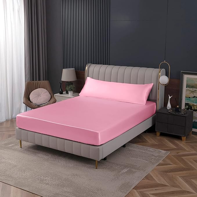 Homiest Pink Satin Fitted Twin XL Size Bed Sheet, Deep Pocket, Luxury & Ultra - Image 7