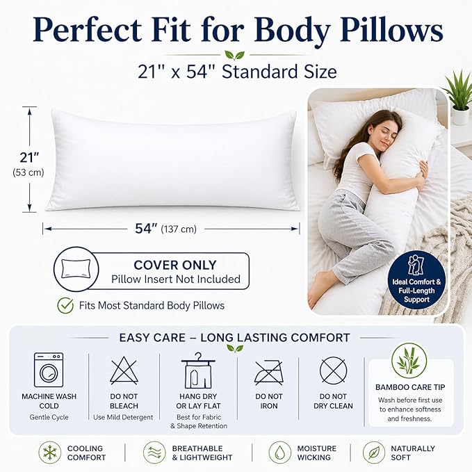 evoLive 100% Rayon Derived from Bamboo Cooling Breathable Body Pillow - Image 7