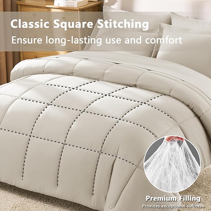 CozyLux California King Comforter Set Beige - Image 4