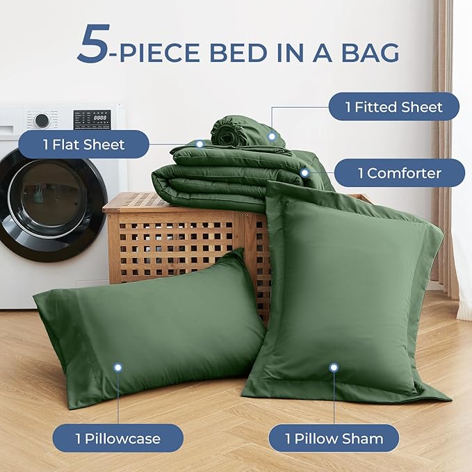 Sasttie Twin Comforter Set, 5 Pieces Bed in a Bag Twin, Complete Bedding Set - Image 6