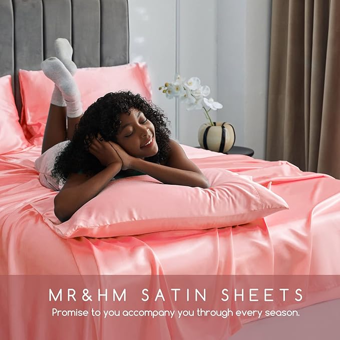 MR&HM Satin Bed Sheets, Queen Size Sheets Set - Image 6