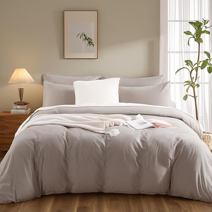 NEXHOME PRO Duvet Cover Set Queen Size Linen Look Textured Organic Natural 100% - Image 3