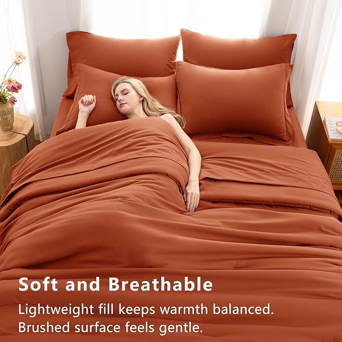 CozyLux Twin XL Comforter Set Burnt Orange, 5 Pieces Bed in a Bag Twin Extra - Image 5