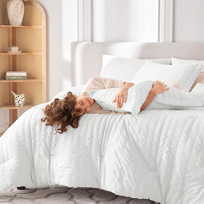 MUXHOMO 7 Pieces Full Comforter Set, Seersucker Bed in a Bag Full Size - Image 7