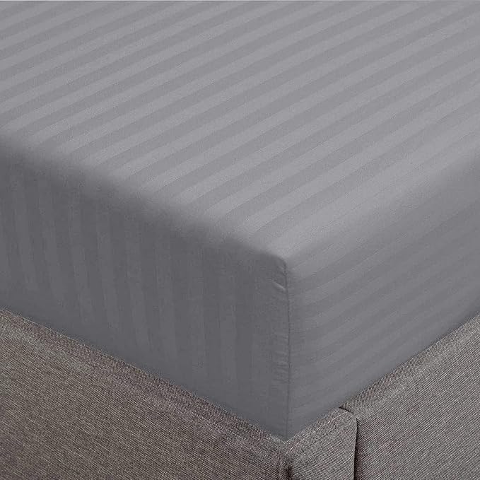 Feather & Stitch 1 Piece Fitted Sheet Queen Size, 100% Cotton Damask Sateen by FEATHERSTITCHNEWYORK