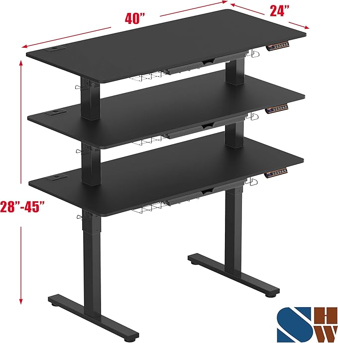 SHW 40-Inch Electric Height Adjustable Standing Desk with Drawer, Memory Preset and Cable Management Tray, Black-DeskoryOffice