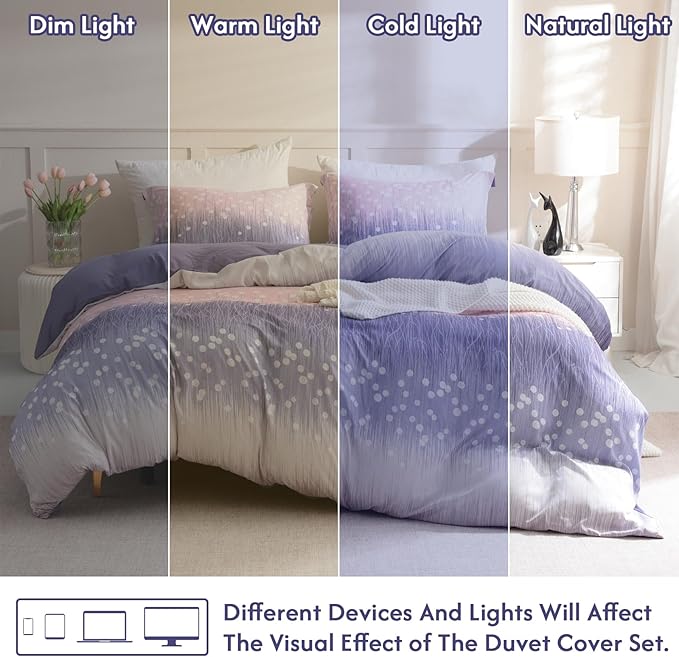LONAVA Queen Patchwork 3 Pcs Duvet Cover Set, Breathable Soft Microfiber Purple - Image 5