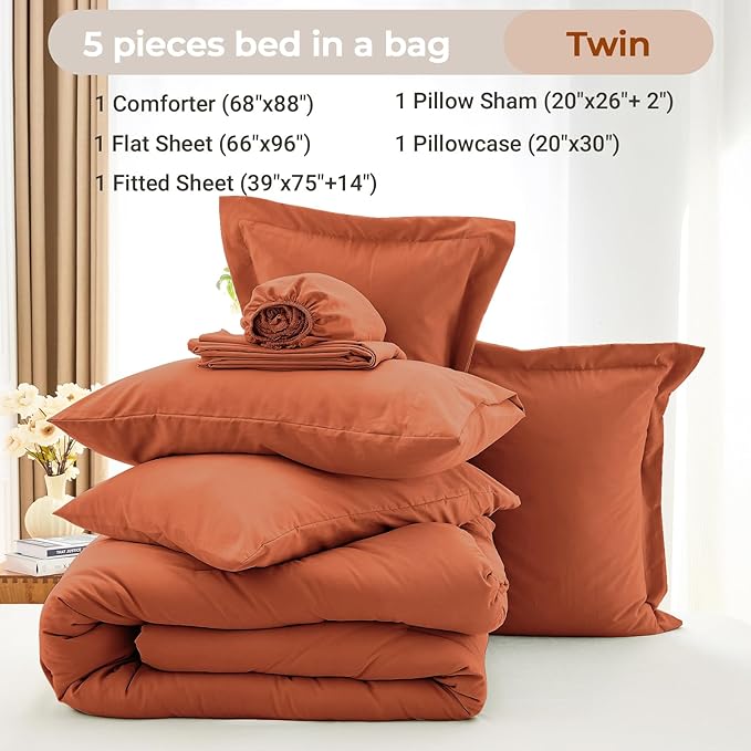 MUXHOMO 5 Pieces Twin Comforter Set, Soft Bed in a Bag Twin Size, All Season - Image 4